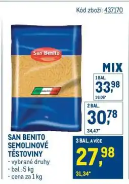 Makro SAN BENITO SEMOLINOVÉ TĚSTOVINY nabídka