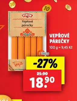 Lidl Vepřové párečky nabídka