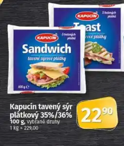 COOP TIP Kapucín tavený sýr plátkový 35%/36% nabídka