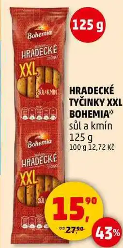 Penny Market HRADECKÉ TYČINKY XXL BOHEMIA sůl a kmín, 125 g nabídka