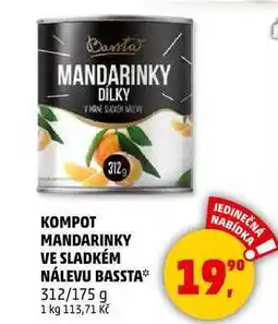 Penny Market KOMPOT MANDARINKY VE SLADKÉM NÁLEVU BASSTA, 312/175 g nabídka