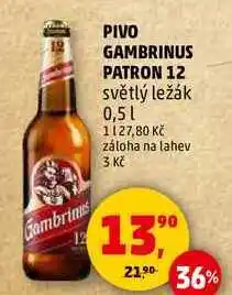 Penny Market PIVO GAMBRINUS PATRON 12 světlý ležák, 0,5 l nabídka
