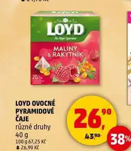 Penny Market LOYD MALINY & RAKYTNÍK OVOCNÉ PYRAMIDOVÉ ČAJE různé druhy, 40 g nabídka