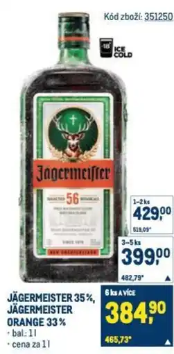Makro JÄGERMEISTER 35%, JAGERMEISTER Orange 33% nabídka