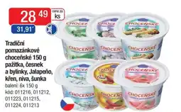 Qanto Tradiční pomazánkové choceňské pažitka, česnek a bylinky, Jalapeño, křen, niva, šunka nabídka