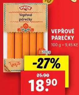 Lidl VEPŘOVÉ PÁREČKY, 200 g nabídka