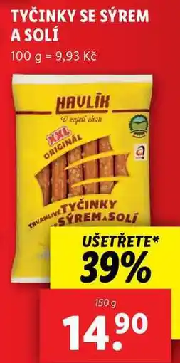 Lidl TYČINKY SE SÝREM A SOLÍ, 150 g nabídka