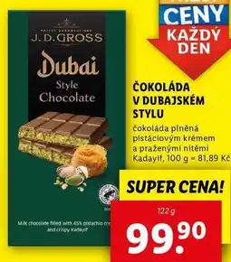 Lidl ČOKOLÁDA V DUBAJSKÉM STYLU, 122 g nabídka