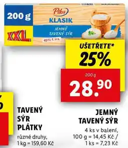 Lidl JEMNÝ TAVENÝ SÝR, 200 g nabídka