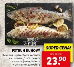 Lidl PSTRUH DUHOVÝ, cena za 100 g nabídka