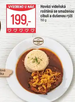 Globus Hovězí vídeňská roštěná se smaženou cibulí a dušenou rýží nabídka