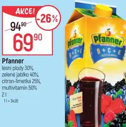 Globus Pfanner lesní plody 30%, zelené jablko 40%, citron-limetka 25%, multivitamin 50% nabídka