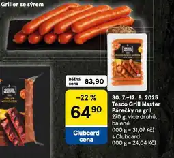 Tesco Tesco grill master párečky na gril nabídka