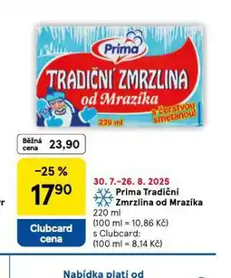 Tesco Prima tradiční zmrzlina od mrazíka nabídka