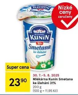 Tesco Mlékárna Kunín Smetana ke šlehání 31% nabídka