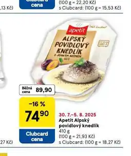 Tesco Apetit alpdský povidlový knedlík nabídka