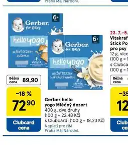 Tesco Gerber hello yogo mléčný dezert nabídka