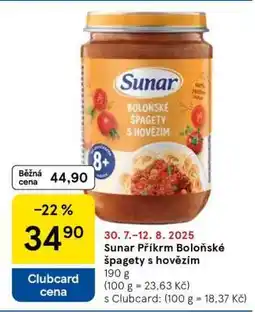 Tesco Sunar Příkrm Boloňské špagety s hovězím nabídka