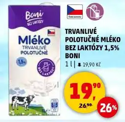 Penny Market TRVANLIVÉ POLOTUČNÉ MLÉKO BEZ LAKTÓZY 1,5% BONI nabídka