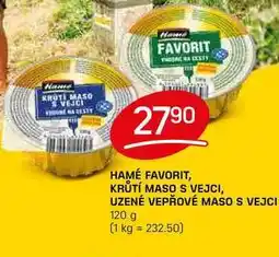 Flop HAMÉ FAVORIT, KRŮTÍ MASO S VEJCI, UZENÉ VEPŘOVÉ MASO S VEJCI 120 g nabídka