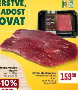 Billa Hovězí steak pupek vyzrálé hovězí maso z Irska cena za 250 g nabídka
