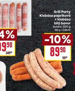 Billa Grill Party Klobása papriková + klobása bílý bavor balení, 500 g nabídka