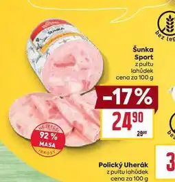 Billa Šunka Sport z pultu lahůdek cena za 100g nabídka
