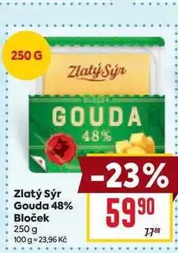 Billa Zlatý Sýr Gouda 48% Bloček 250 g nabídka