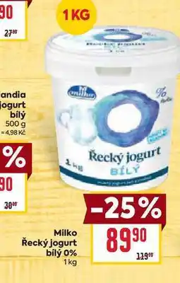 Billa Milko Řecký jogurt bílý 0% 1 kg nabídka