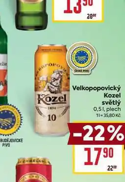 Billa Velkopopovický Kozel Světlý, výčepní pivo 0,5l, plech nabídka