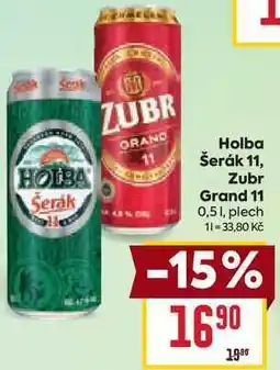 Billa Holba Šerák 11, Zubr Grand 11 0,51, plech nabídka