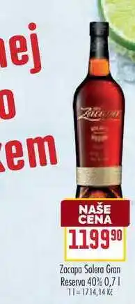 Billa Zacapa Solera Gran Reserva 40% 0,7l nabídka