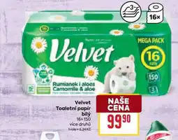 Billa Velvet Toaletní papír bílý 16x150 nabídka