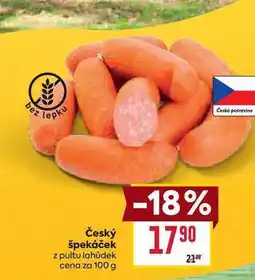 Billa Český špekáček z pultu lahůdek cena za 100g nabídka