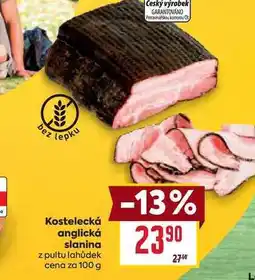 Billa Kostelecká anglická slanina z pultu lahůdek cena za 100g nabídka