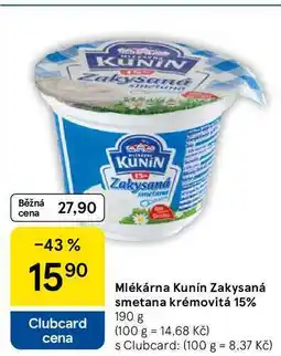 Tesco Mlékárna Kunín Zakysaná smetana krémovitá 15%, 190 g nabídka
