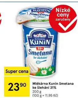 Tesco Mlékárna Kunín Smetana ke šlehání 31%, 200 g nabídka