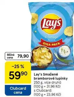 Tesco Lay's Smažené bramborové lupínky, 250 g, více druhů nabídka