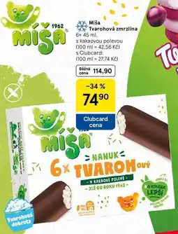 Tesco Míša Tvarohová zmrzlina, 6x 45 ml, s kakaovou polevou nabídka