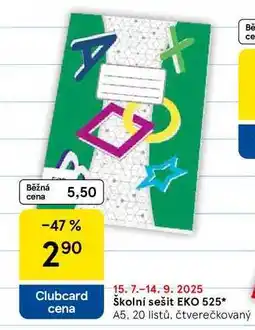 Tesco Školní sešit EKO 525, A5, 20 listů, čtverečkovaný nabídka