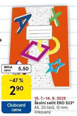 Tesco Školní sešit EKO 523, A5, 20 listů. 12 mm. linkovaný nabídka