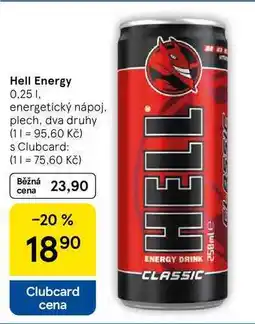 Tesco Hell Energy, 0.25 l, energetický nápoj, plech, dva druhy nabídka
