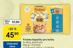 Tesco Friskies Kapsičky pro kočky, 4× 85 g. dva druhy nabídka