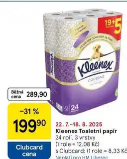 Tesco Kleenex Toaletní papír, 24 rolí, 3 vrstvy nabídka