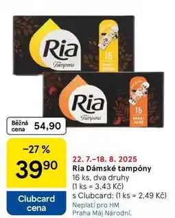 Tesco Ria Dámské tampóny, 16 ks, dva druhy nabídka