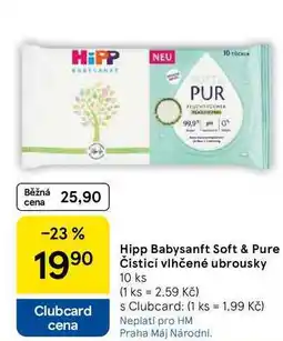 Tesco Hipp Babysanft Soft & Pure Čisticí vlhčené ubrousky, 10 ks nabídka