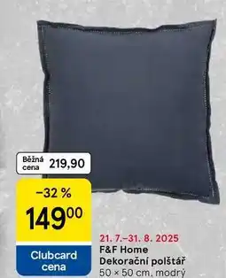 Tesco F&F Home Dekorační polštář 50 x 50 cm, modrý nabídka