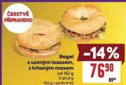 Billa Bagel s uzeným lososem, s trhaným masem nabídka