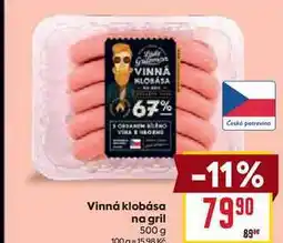 Billa Vinná klobása na gril 500 g nabídka