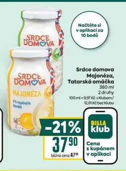 Billa Srdce domova Majonéza, Tatarská omáčka 380 ml nabídka
